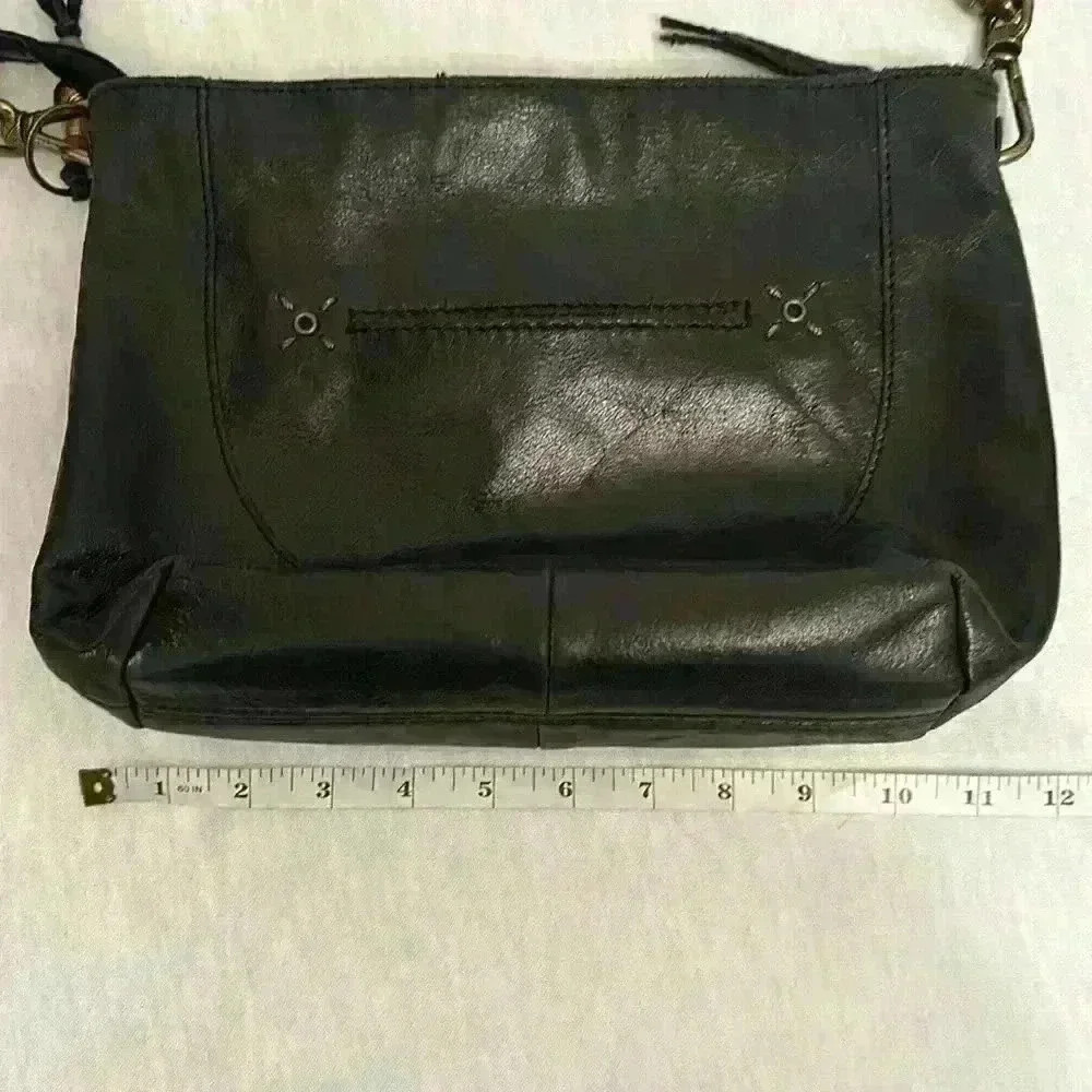 The Sak Black Indio Leather Shoulder Bag Purse Braided Strap Brass Hardware - Picture 5 of 15